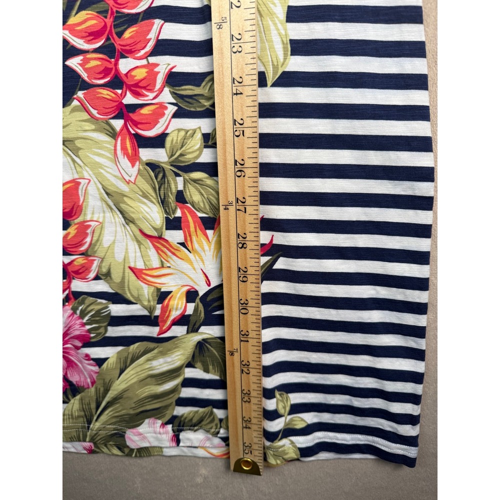 Tommy Bahama Kahuna Cotton Floral Stripe T-Shirt Dress Womens M White Navy - Picture 5 of 8